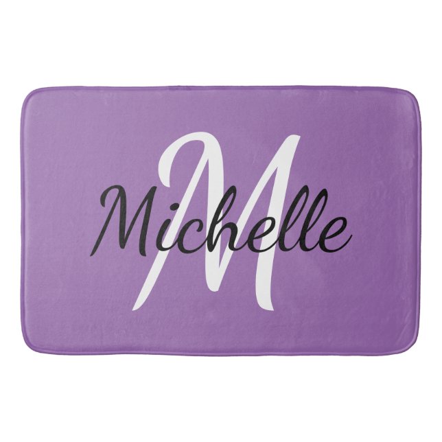 Tapis De Bain Monogramme Violet Ajouter Votre Nom Simple Moderne (Devant)