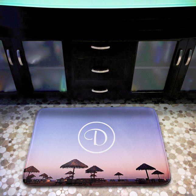 Tapis De Bain Monogramme violet Ombre coucher de soleil Californ (Créateur téléchargé)