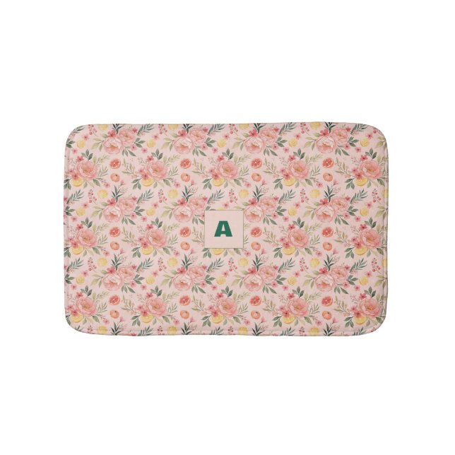 Tapis De Bain Monographie de Motif rustique citron rose rose ros (Devant)