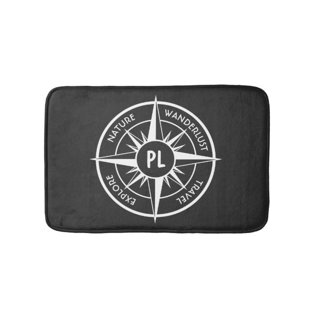 Tapis De Bain Monographie d'emblème de compas noir et blanc (Devant)