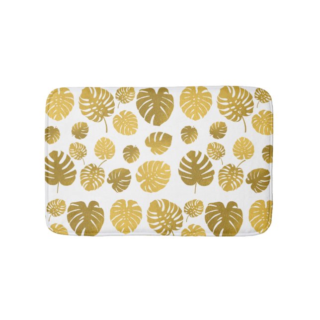 Tapis De Bain Monstère d'or moderne Feuille Tropical Motif (Devant)