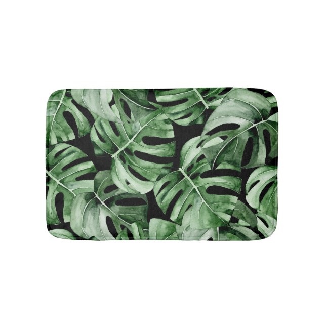 Tapis De Bain Monstère foncée : Aquarelle tropicale Imprimer. (Devant)