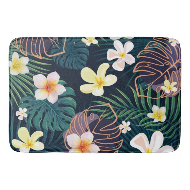 Tapis De Bain Monstère tropicale fleurs de plumeria feuille (Devant)