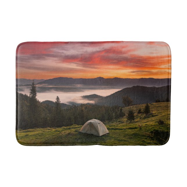 Tapis De Bain Montagnes | Camping Foggy Sunrise (Devant)