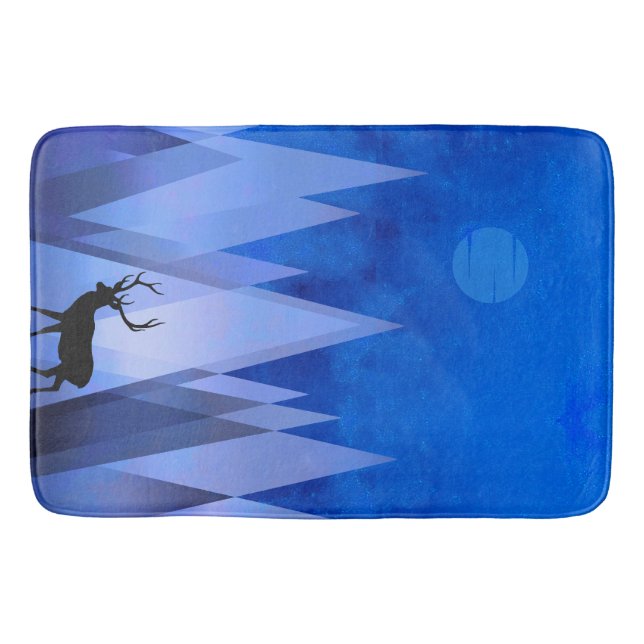 TAPIS DE BAIN MONTAGNES GÉOMÉTRIQUES BLEUES CERF (Devant)