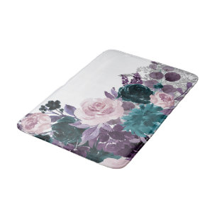 Tapis De Bain Moody Boho Eggplant violet et Turquoise Rose Shi