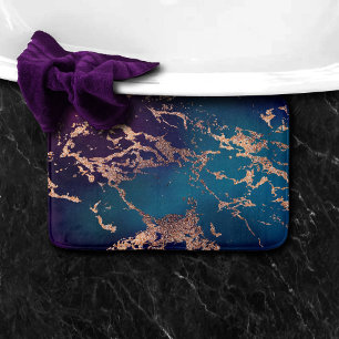 Tapis De Bain Moody Luxe Marble   Profond violet et Turquoise or