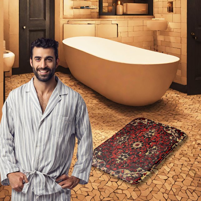 Tapis De Bain Moquette persane look rouge foncé et crème (Créateur téléchargé)