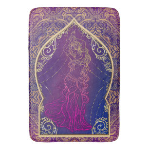 Tapis De Bain Moroccan Arabesque de danse du ventre Violet & Or 