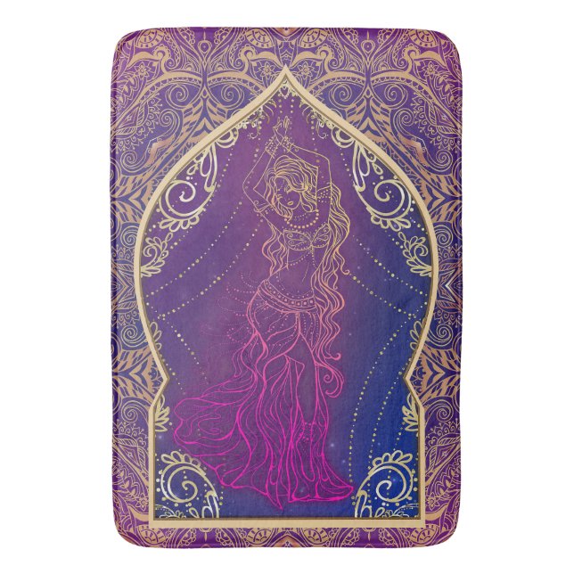 Tapis De Bain Moroccan Arabesque de danse du ventre Violet & Or  (devant Vertical)
