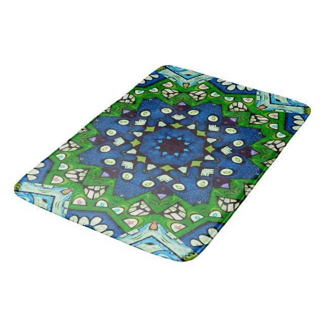Tapis De Bain Mosaic bleu vert Hippie Boho Mandala (Angle)