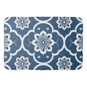 Tapis De Bain Mosaïque bleue et blanche motif