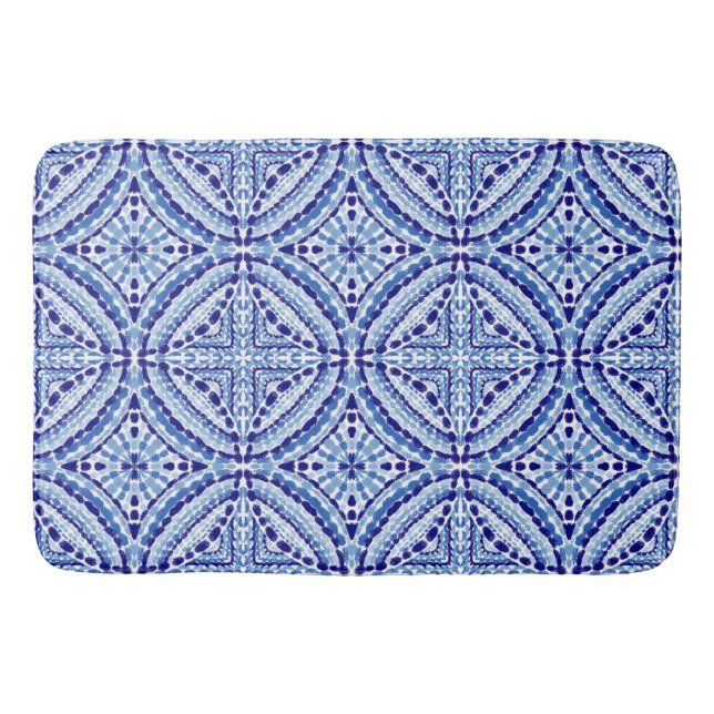 Tapis De Bain Mosaïque Bleue Méditerranéenne Peinte À La Main (Devant)