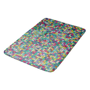 Tapis De Bain Mosaïque colorée, motif de carrés géométriques