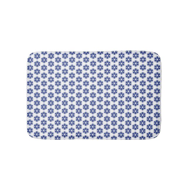 Tapis De Bain Mosaïque florale bleu marine (Devant)
