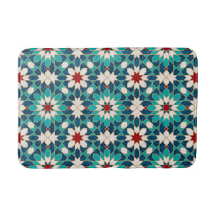 Tapis De Bain Mosaïque marocaine de marbre blanc Turquoise bleu
