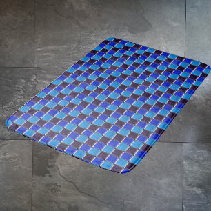 Tapis De Bain Mosaïque moderne en noir, bleu royal et bleu clair