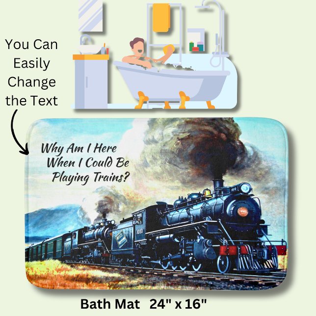 Tapis De Bain Moteurs Locomotive à vapeur avec texte (Créateur téléchargé)