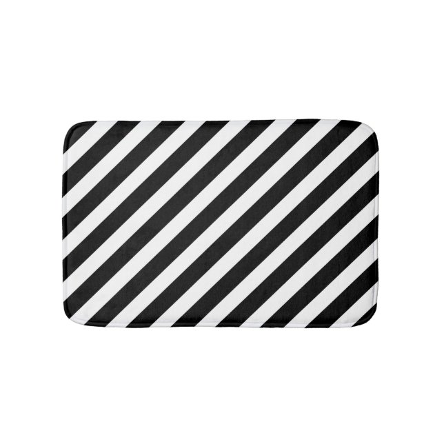 Tapis De Bain motif à bandes diagonales noir et blanc (Devant)
