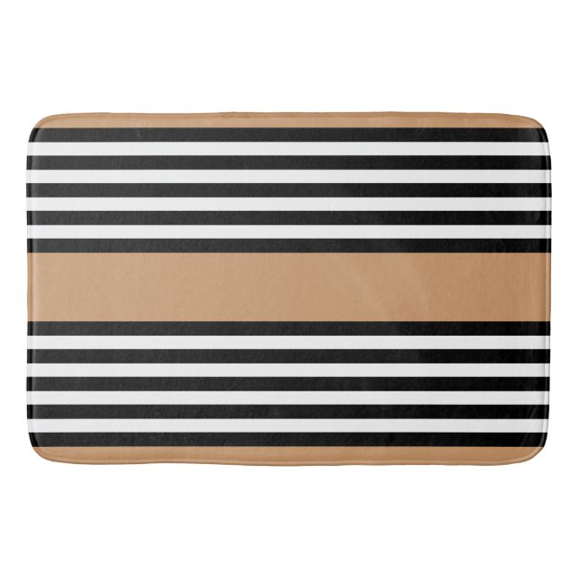 Tapis De Bain Motif à cinq bandes noir et blanc avec bronzage (Devant)