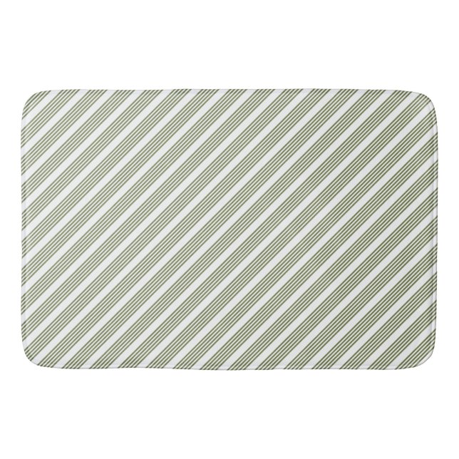 Tapis De Bain Motif à cinq bandes vert et blanc olive (Devant)