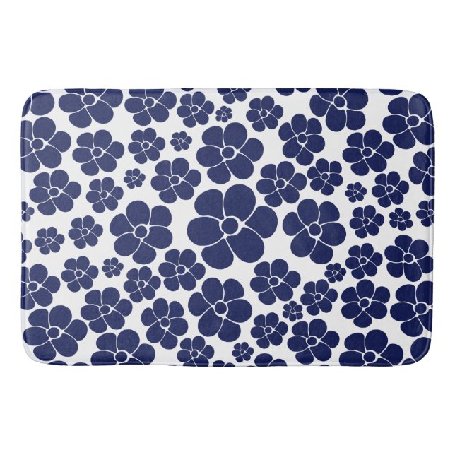 Tapis De Bain Motif à fleurs - Bleu et Blanc (Devant)