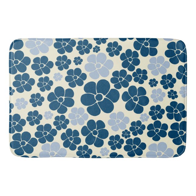 Tapis De Bain Motif à fleurs - Bleu foncé, Bleu clair et Crème (Devant)