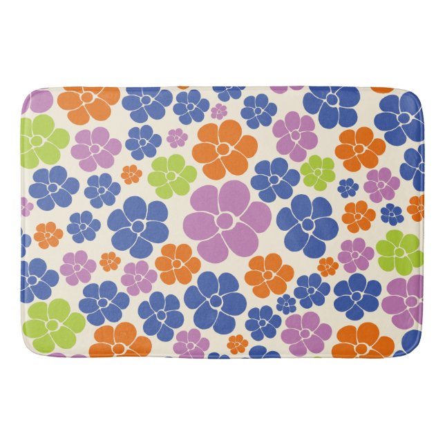 Tapis De Bain Motif à fleurs - Bleu, Orange, Violet, Vert (Devant)