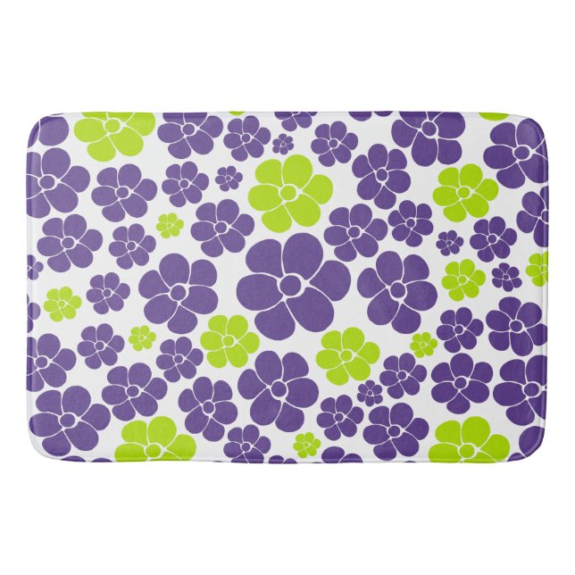 Tapis De Bain Motif à fleurs en vert citron et violet (Devant)