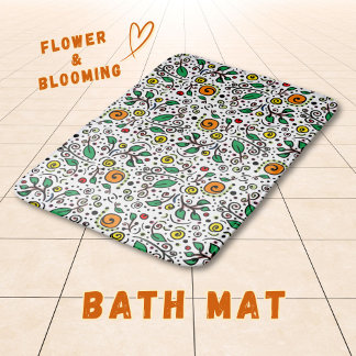 Tapis De Bain Motif à fleurs orange Swirl Berry sur blanc -