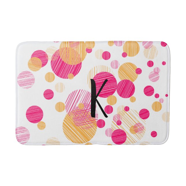Tapis De Bain Motif à point de polka rose et jaune Whimsical (Devant)