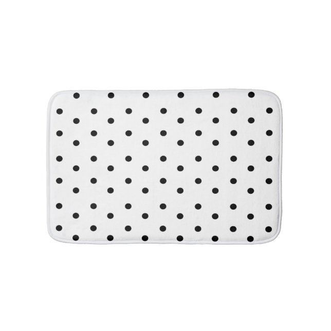 Tapis De Bain motif à points Polka noirs et blancs (Devant)