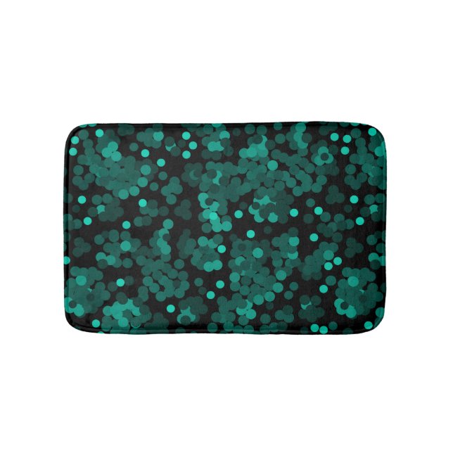 Tapis De Bain Motif à pois vert turquoise sur noir (Devant)