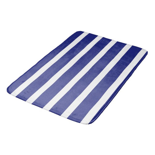 Tapis De Bain Motif à rayures bleu et blanc marine (Angle)