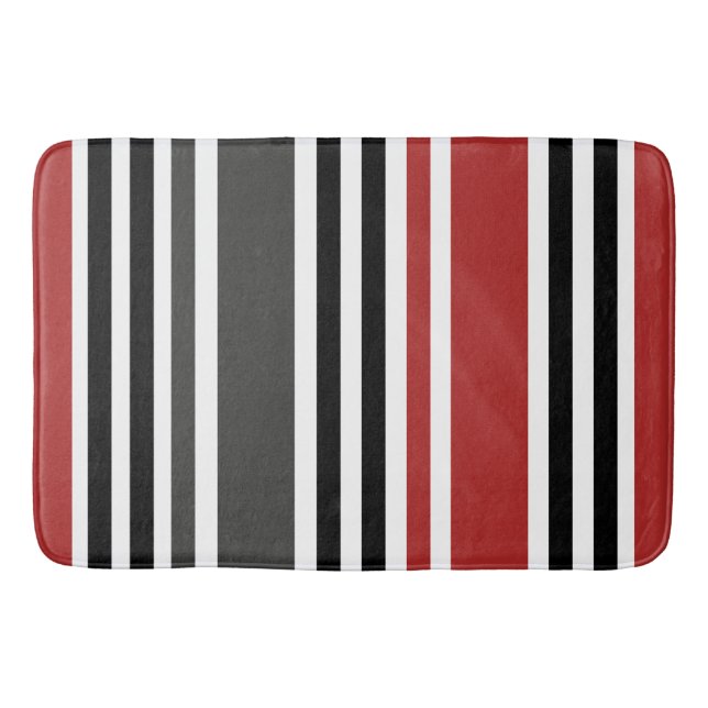 Tapis De Bain Motif à rayures verticales rouge noir gris (Devant)
