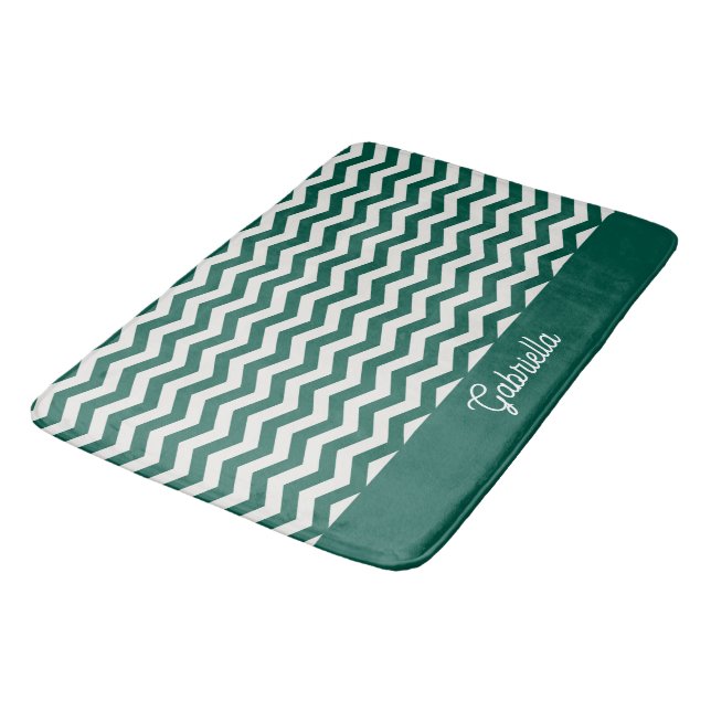 Tapis De Bain Motif à rayures zig zag chevron vert sarcelle (Angle)