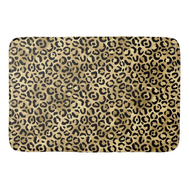 Tapis De Bain Motif à taches de léopard en feuille dorée et noir (Devant)