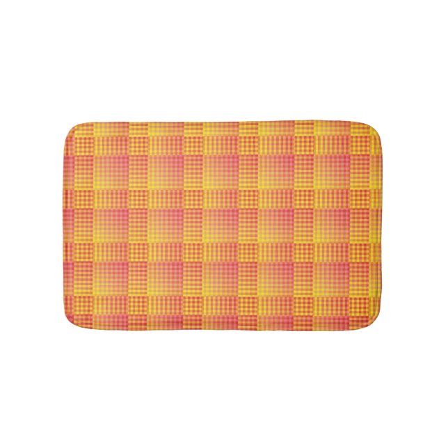 Tapis De Bain Motif Abstrait à Damier Rouge Jaune (Devant)
