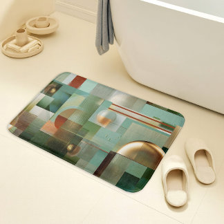 Tapis De Bain Motif Abstrait Moderne Bauhaus Vert Or