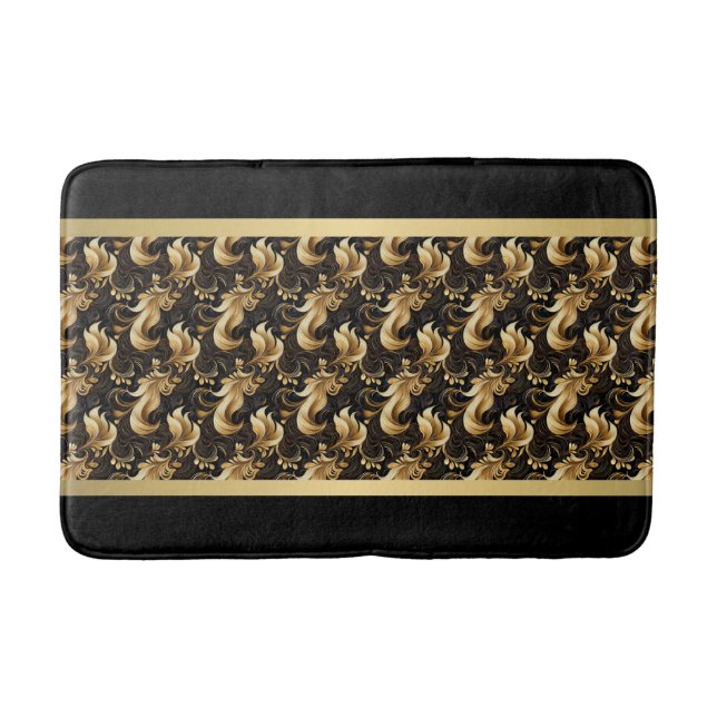 Tapis De Bain Motif Abstrait Noir et Or Chic (Devant)