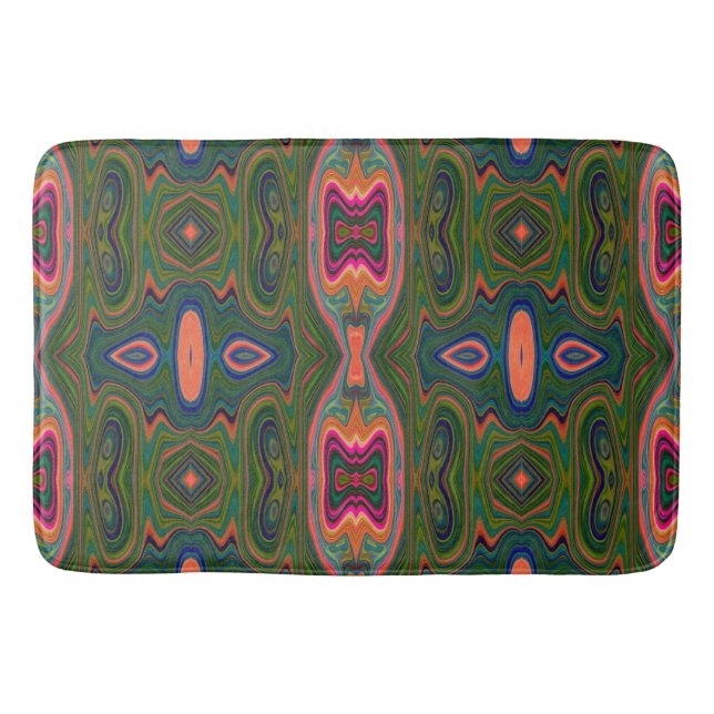 Tapis De Bain Motif Abstrait Rétro Bleu, Vert et Orange (Devant)