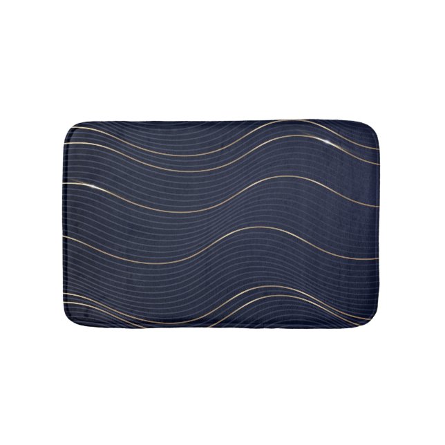 Tapis De Bain Motif Abstrait Wavy Blue Gold Lines (Devant)