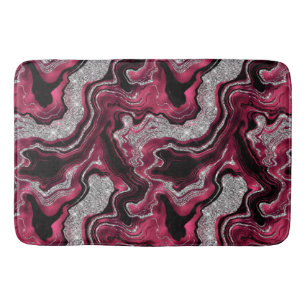 Tapis De Bain Motif agate pailleté rouge et argent élégant