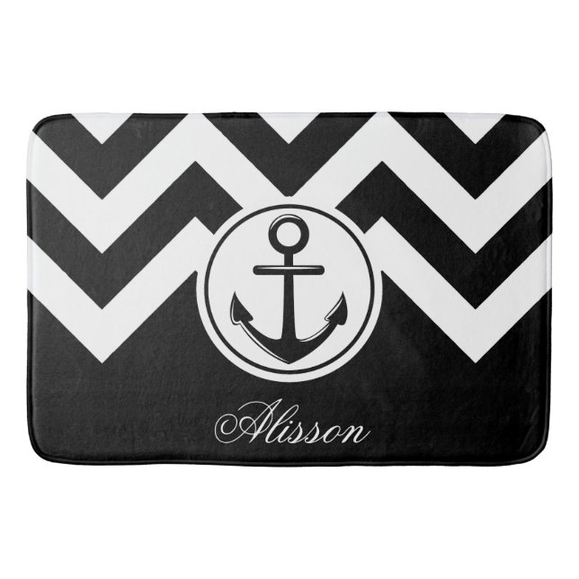 Tapis De Bain Motif Ancre noir et blanc (Devant)