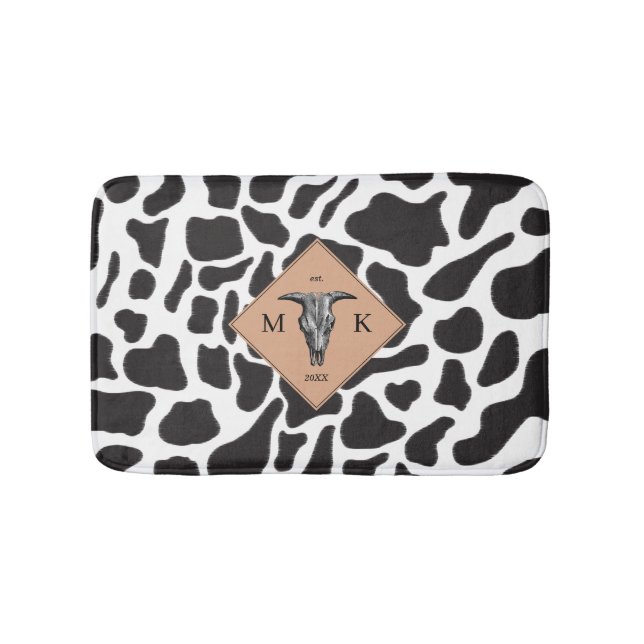 Tapis De Bain Motif animal noir et blanc Vache tache Monogramme (Devant)
