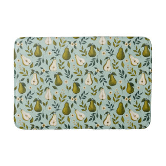 Tapis De Bain Motif aquarelle de poire verte sur fond bleu pouss