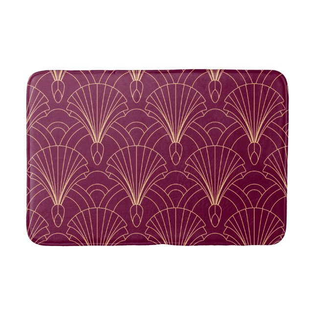 Tapis De Bain Motif Art Déco avec éventails géométriques dorés (Devant)