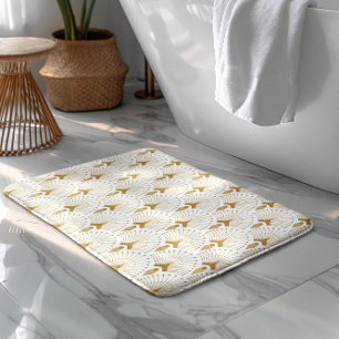Tapis De Bain Motif art déco blanc et or
