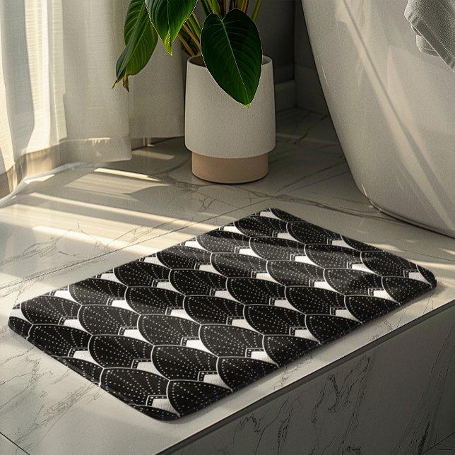 Tapis De Bain Motif Art déco blanc sur Arrière - plan noir (Créateur téléchargé)