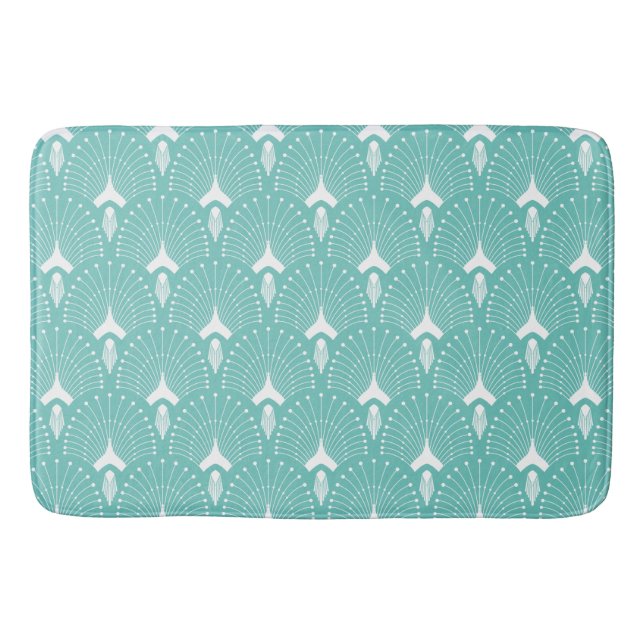 Tapis De Bain Motif art déco blanc & vert menthe (Devant)
